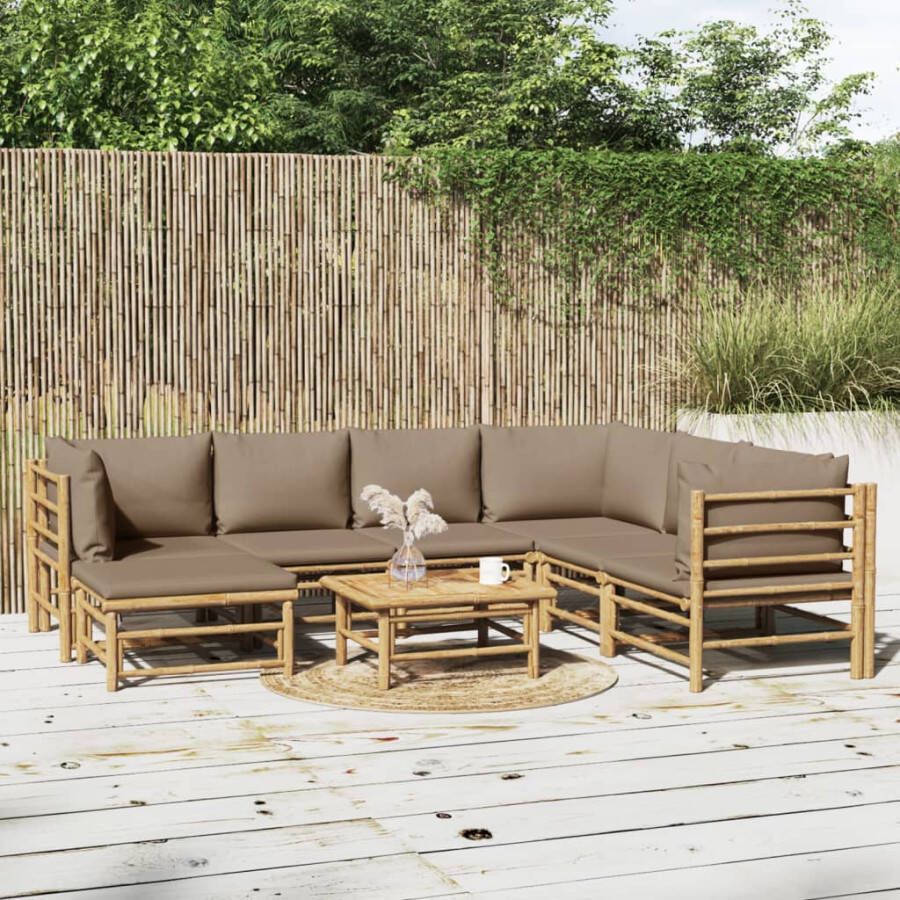 VIDAXL 8-delige Loungeset met kussens bamboe taupe - Foto 3