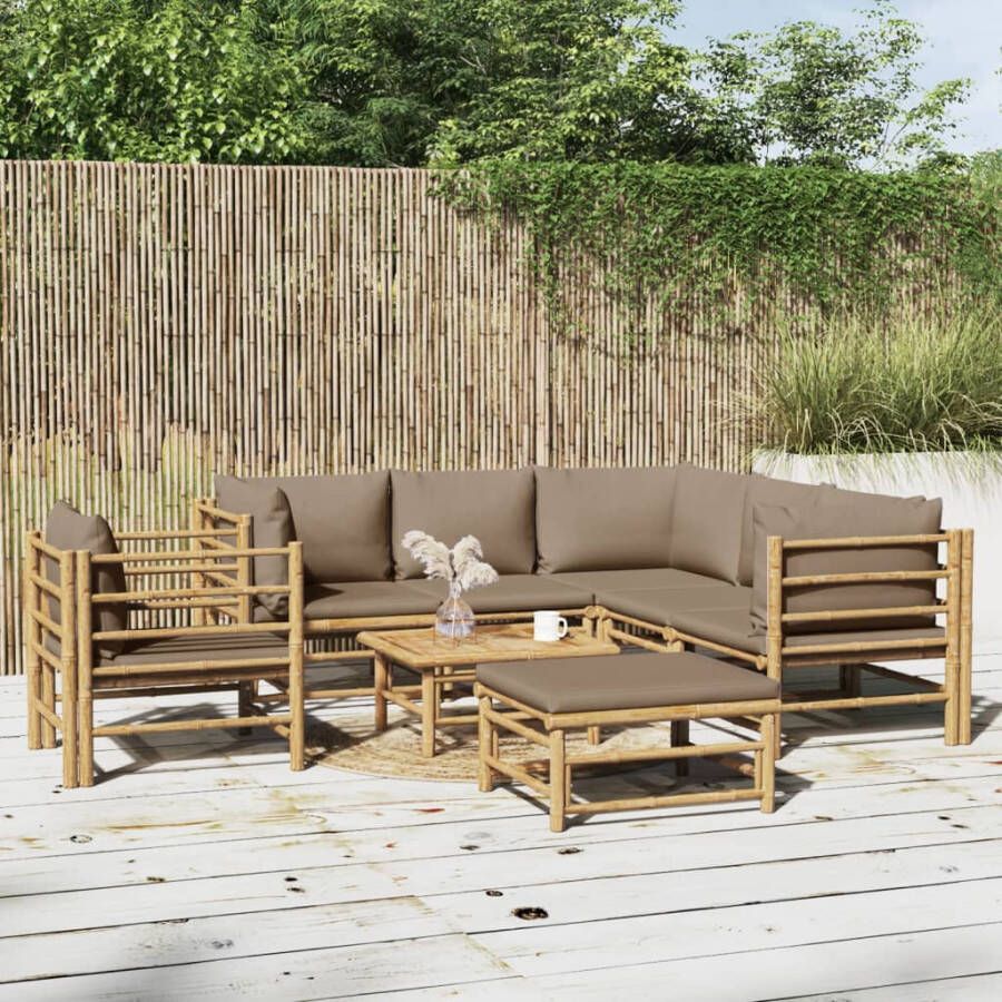 VIDAXL 8-delige Loungeset met kussens bamboe taupe - Foto 3