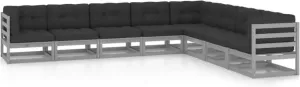 VIDAXL 8-delige Loungeset met kussens massief grenenhout grijs