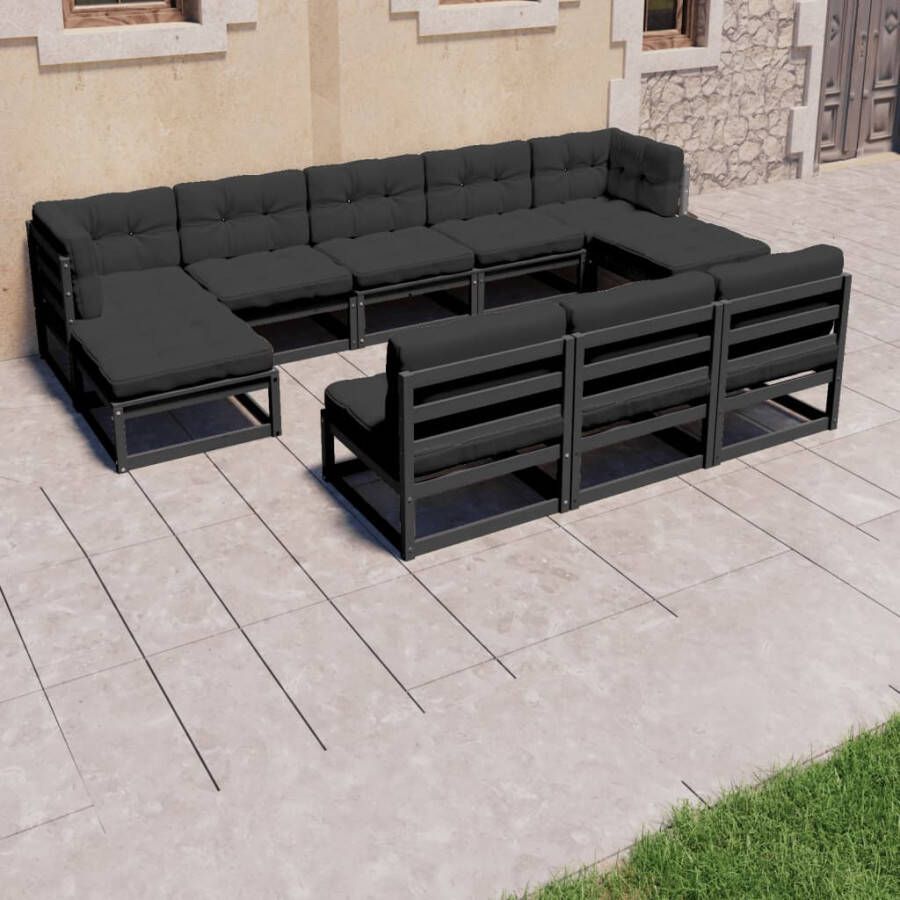 VidaXL 8-delige Loungeset met kussens massief grenenhout zwart - Foto 4