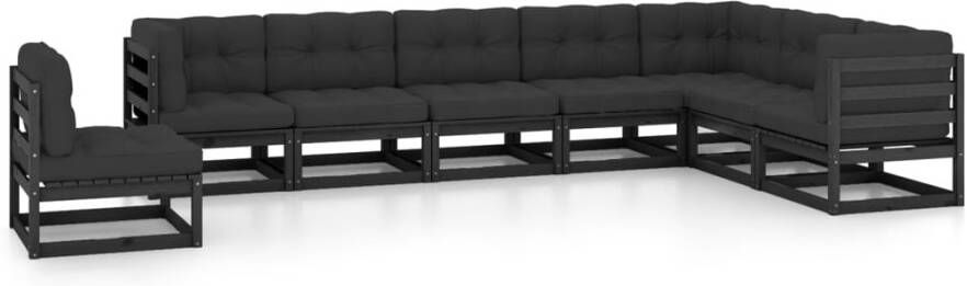 VidaXL 8-delige Loungeset met kussens massief grenenhout zwart - Foto 4