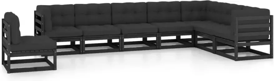 VIDAXL 8-delige Loungeset met kussens massief grenenhout zwart