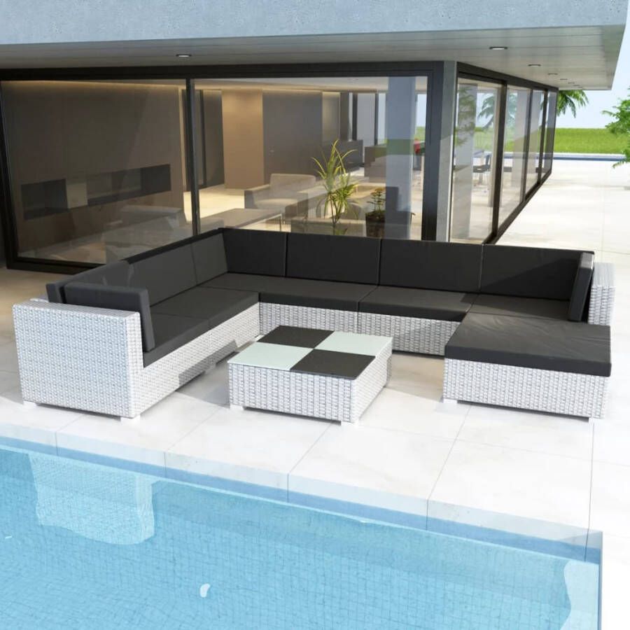 VIDAXL 8-delige Loungeset met kussens poly rattan wit - Foto 4