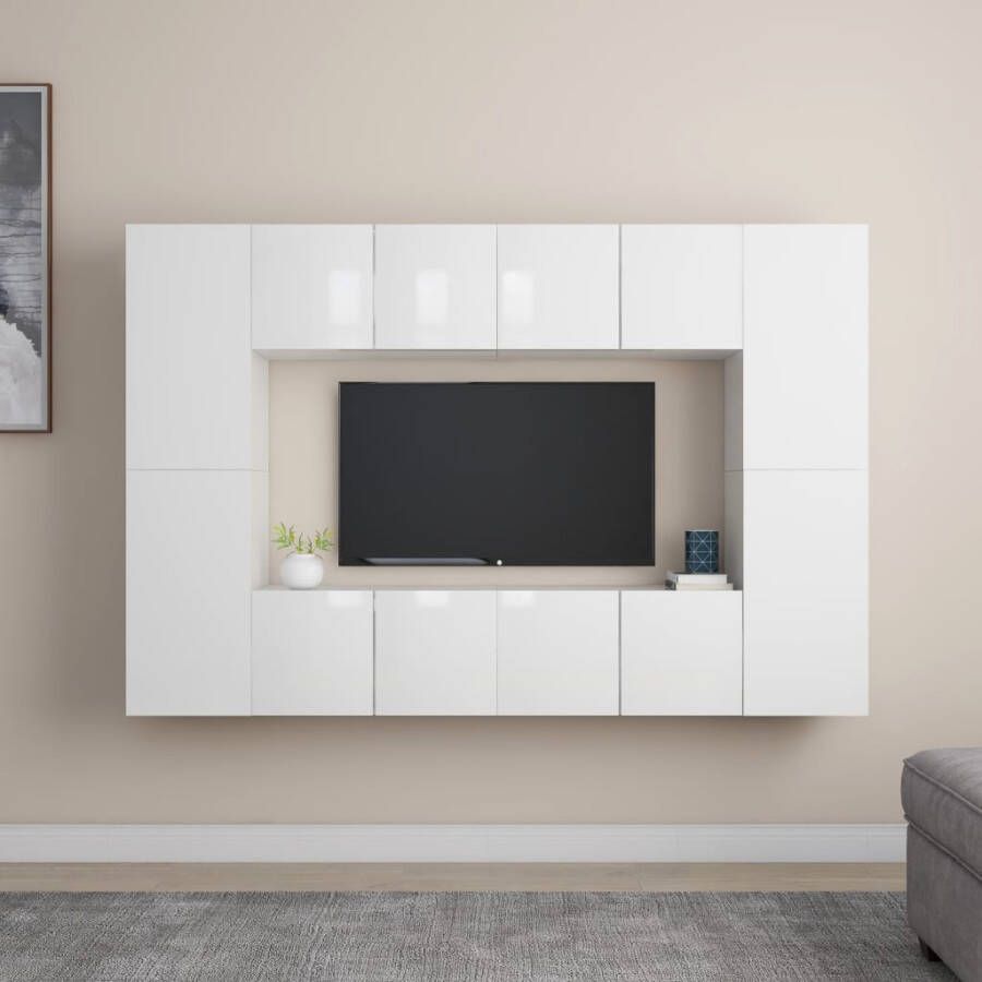 VidaXL -8-delige-Tv-meubelset-spaanplaat-hoogglans-wit - Foto 1