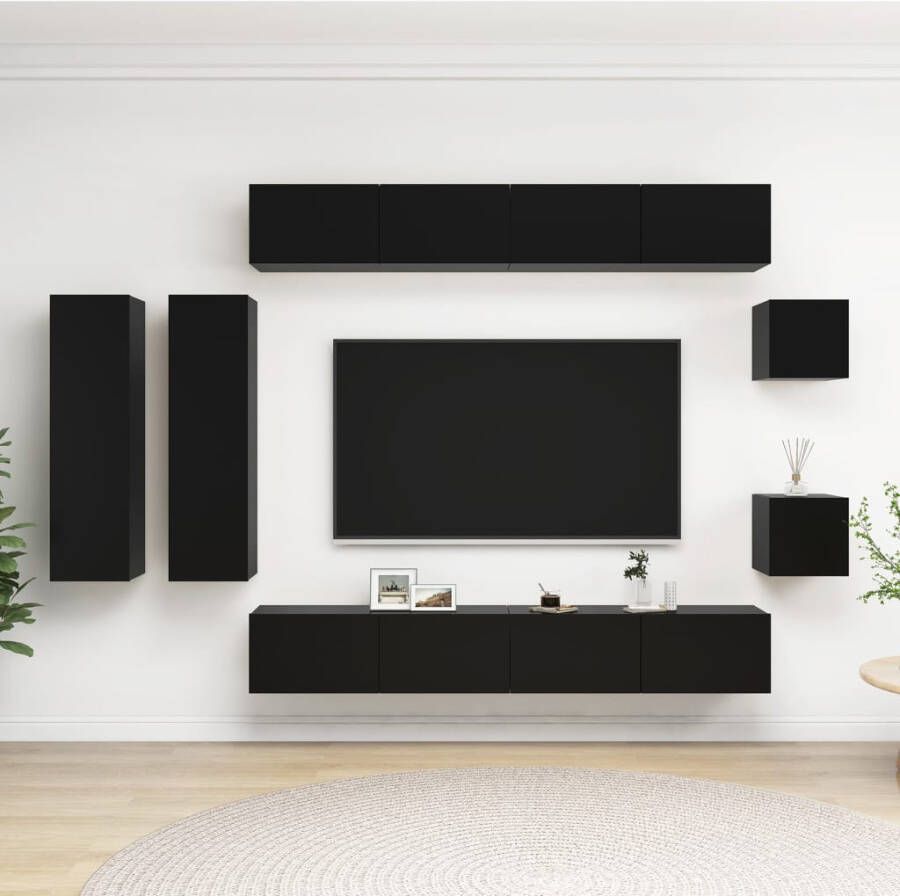 VidaXL -8-delige-Tv-meubelset-spaanplaat-zwart