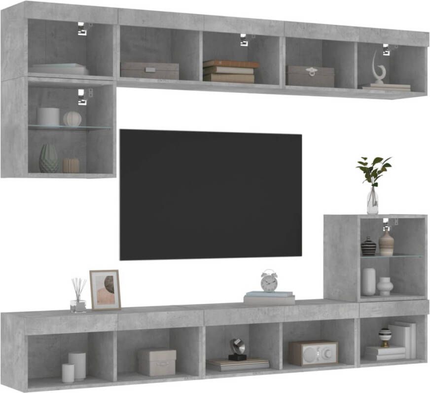 VidaXL -8-delige-Tv-wandmeubelset-met-LED-bewerkt-hout-betongrijs - Foto 2