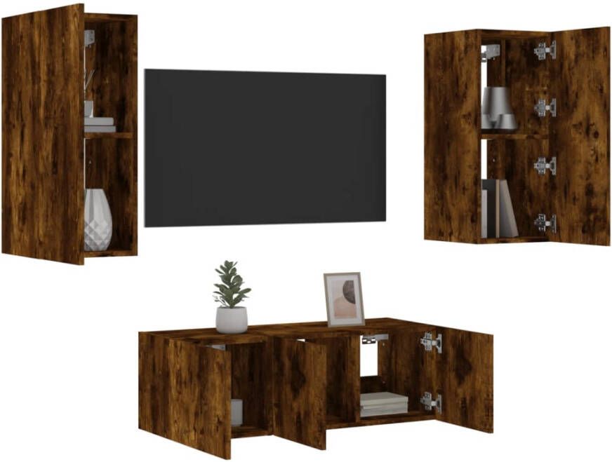 VidaXL -8-delige-tv-wandmeubelset-met-LED-bewerkt-hout-gerookt-eiken - Foto 4
