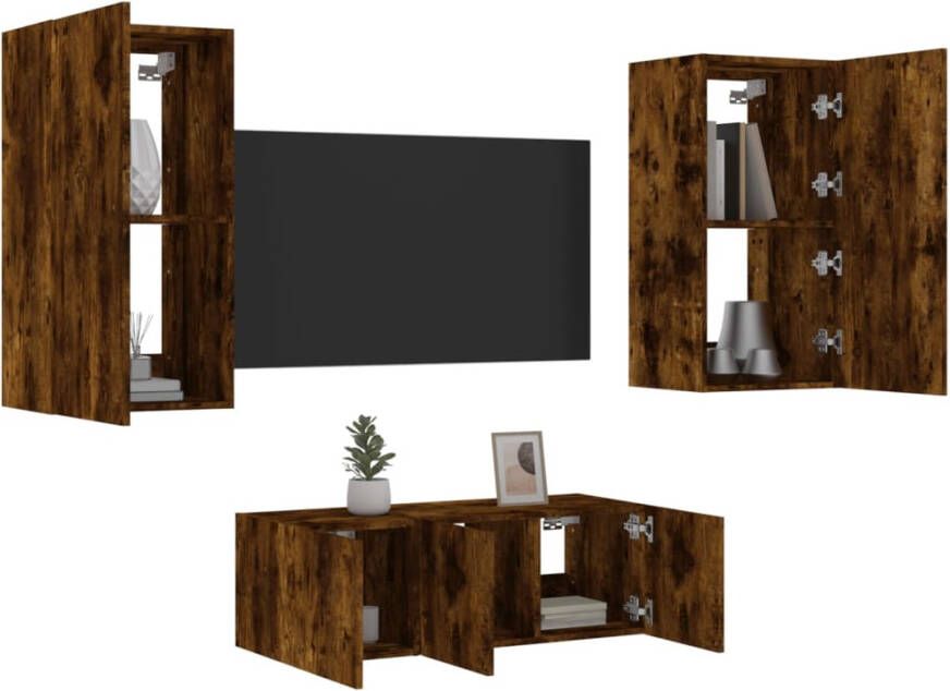 VidaXL -8-delige-tv-wandmeubelset-met-LED-bewerkt-hout-gerookt-eiken - Foto 4