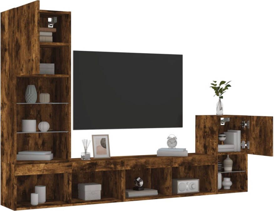 VidaXL -8-delige-tv-wandmeubelset-met-LED-bewerkt-hout-gerookt-eiken - Foto 2