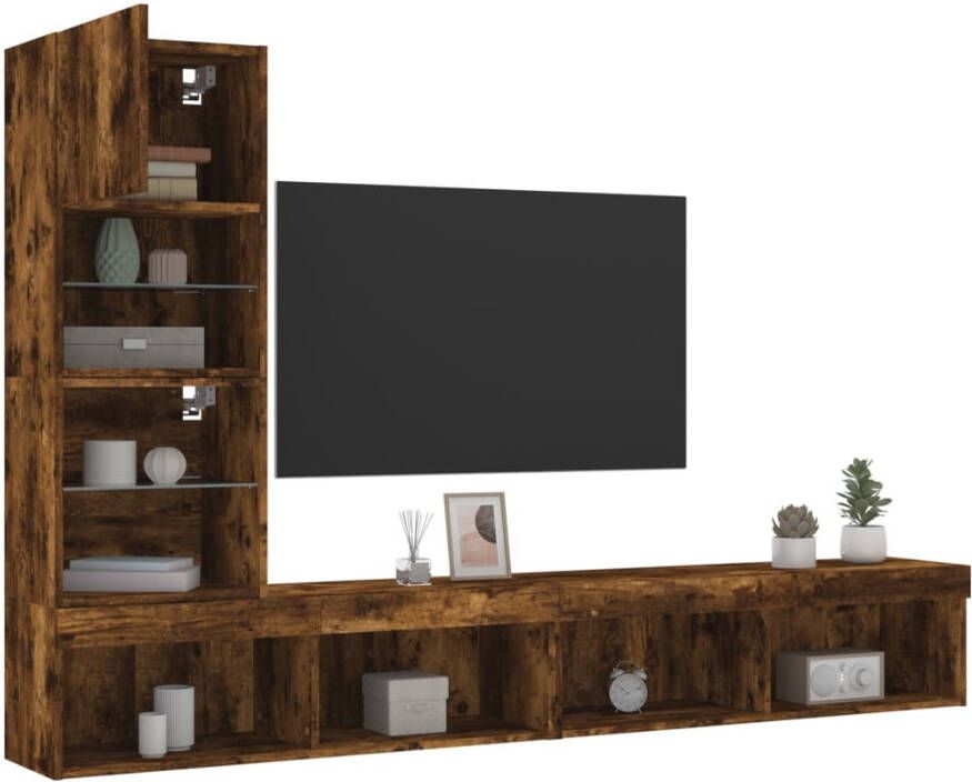 VidaXL -8-delige-tv-wandmeubelset-met-LED-bewerkt-hout-gerookt-eiken - Foto 4