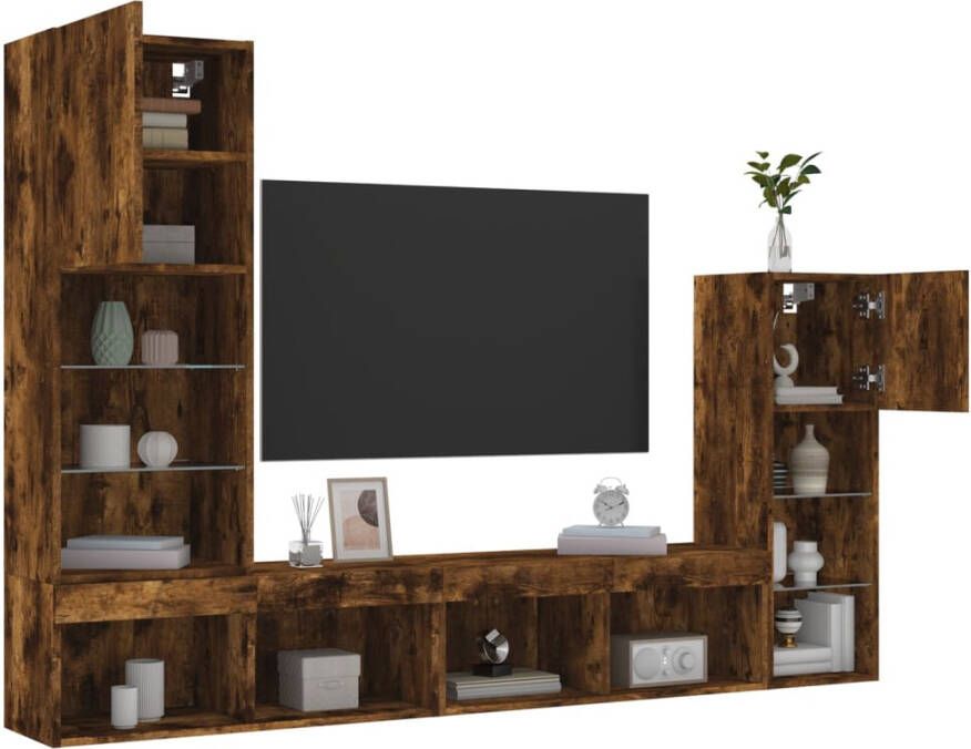 VidaXL -8-delige-tv-wandmeubelset-met-LED-bewerkt-hout-gerookt-eiken - Foto 2