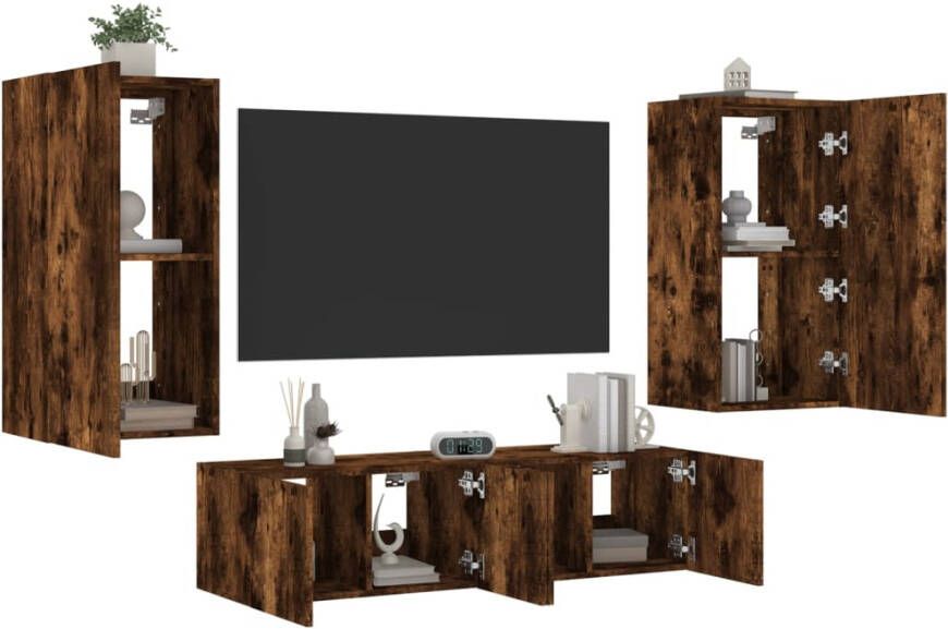 VidaXL -8-delige-tv-wandmeubelset-met-LED-bewerkt-hout-gerookt-eiken - Foto 4