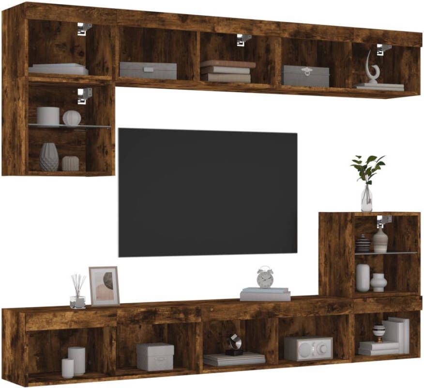 VidaXL -8-delige-tv-wandmeubelset-met-LED-bewerkt-hout-gerookt-eiken - Foto 2
