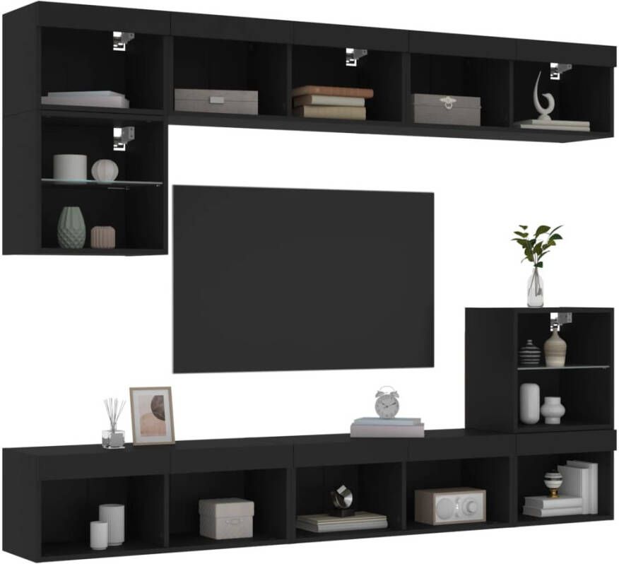 VidaXL -8-delige-Tv-wandmeubelset-met-LED-bewerkt-hout-zwart - Foto 2