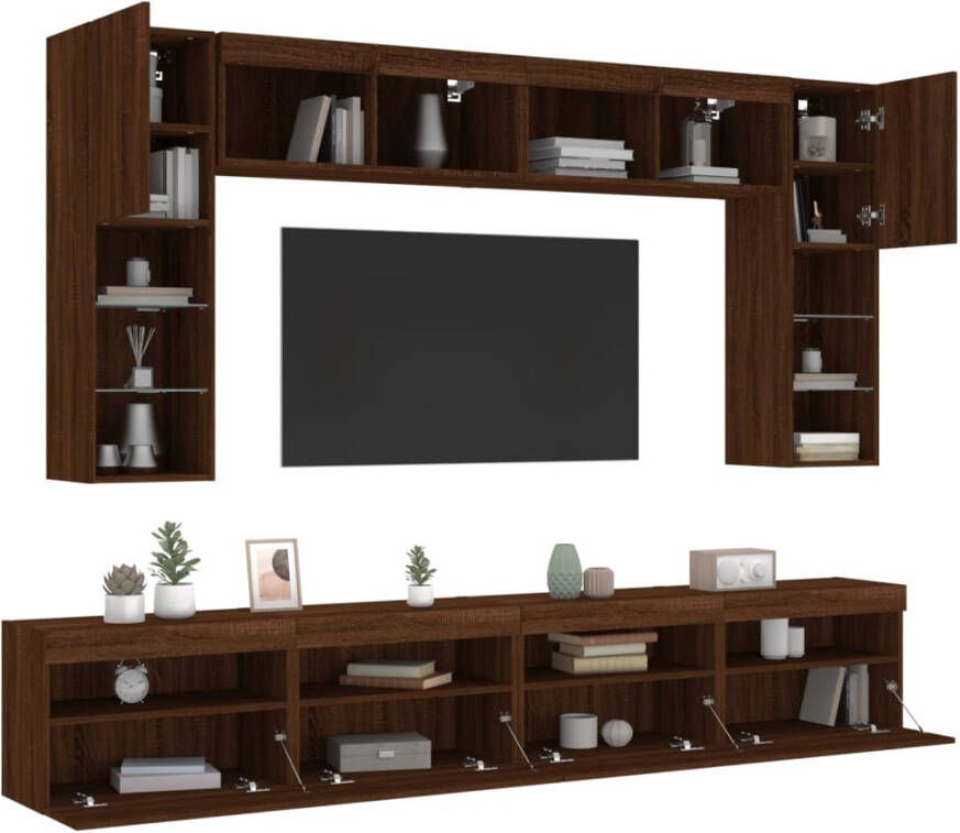 VidaXL -8-delige-Tv-wandmeubelset-met-LED-verlichting-bruineikenkleurig - Foto 4