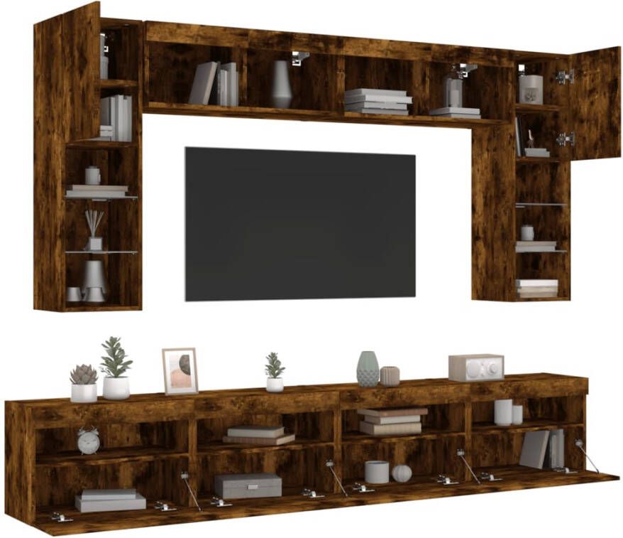 VidaXL -8-delige-Tv-wandmeubelset-met-LED-verlichting-gerookt-eiken - Foto 4