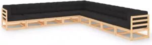 VIDAXL 9-delige Loungeset met antracietkleurige kussens grenenhout