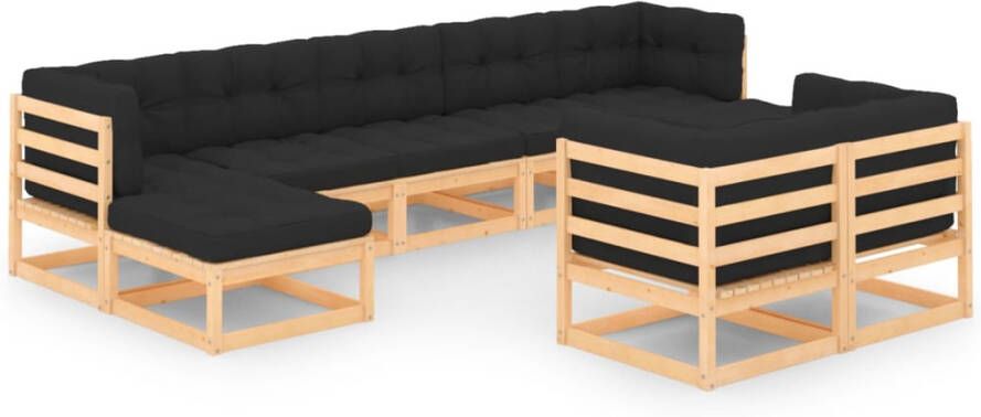 VidaXL 9-delige Loungeset met antracietkleurige kussens grenenhout - Foto 4