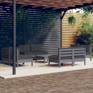 VIDAXL 9-delige Loungeset met antracietkleurige kussens grenenhout