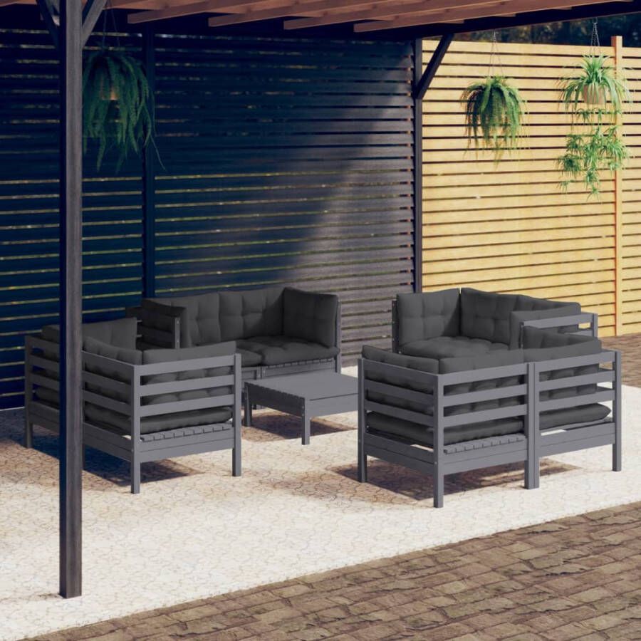 VidaXL 9-delige Loungeset met antracietkleurige kussens grenenhout - Foto 3