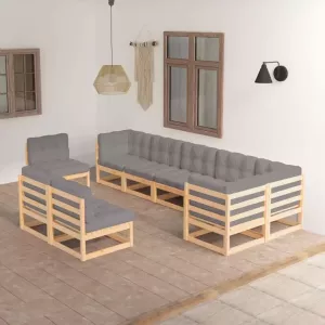 VidaXL 9-delige Loungeset met kussens massief grenenhout