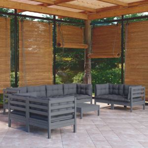 VIDAXL 9-delige Loungeset met kussens massief grenenhout