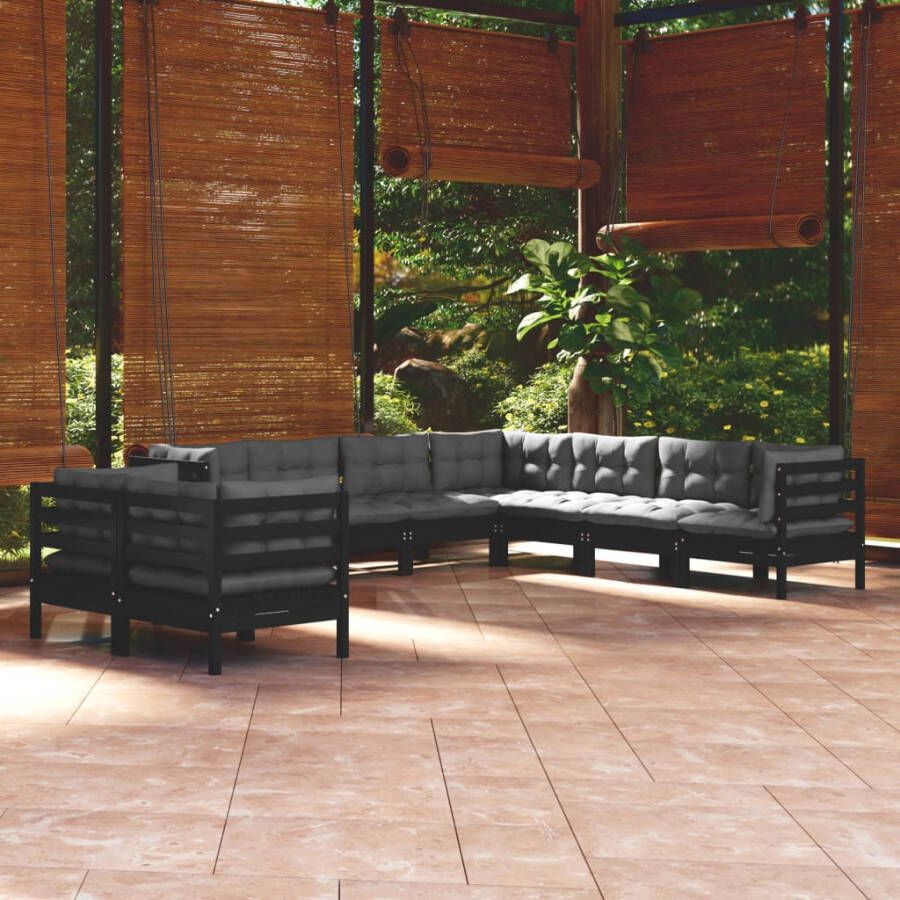 VIDAXL 9-delige Loungeset met kussens massief grenenhout zwart - Foto 3