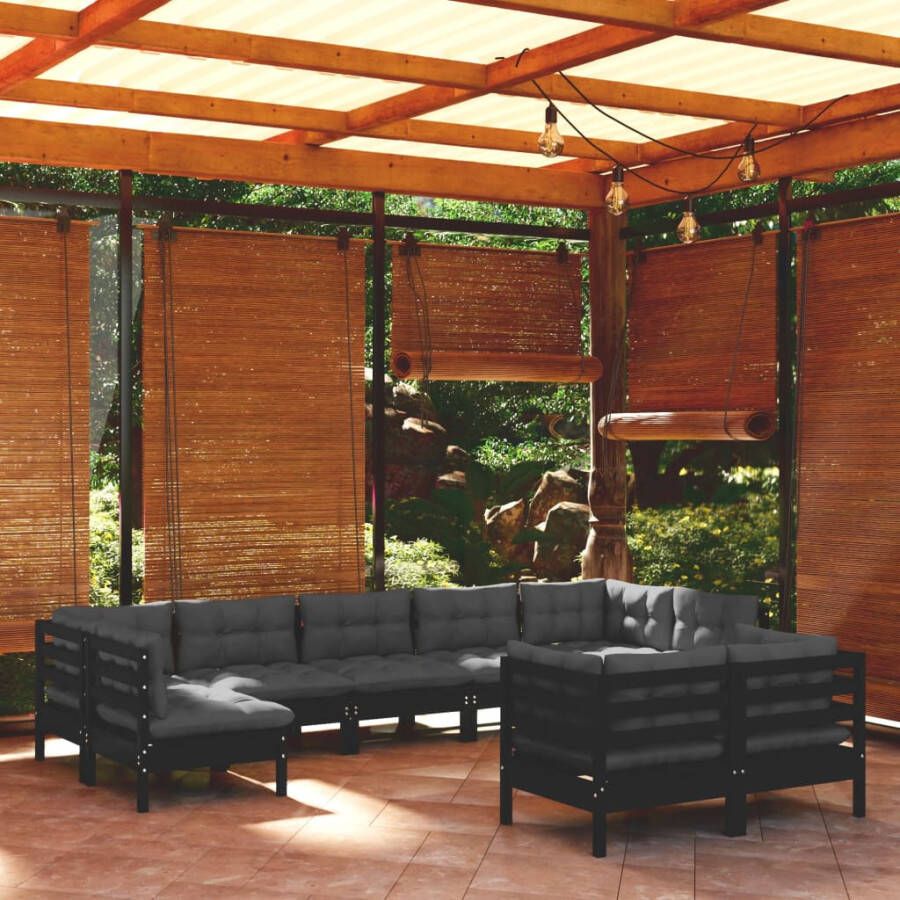 VIDAXL 9-delige Loungeset met kussens massief grenenhout zwart - Foto 4
