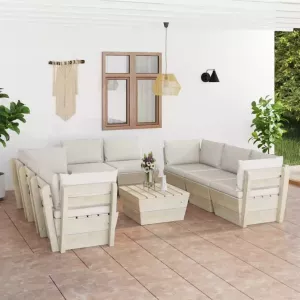 VIDAXL 9-delige Loungeset met kussens pallet vurenhout