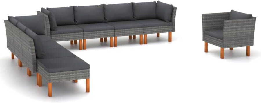 VIDAXL 9-delige Loungeset poly rattan en eucalyptushout grijs - Foto 4