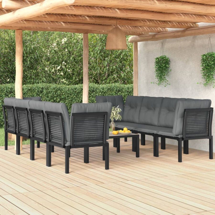 VIDAXL 9-delige Loungeset poly rattan zwart en grijs - Foto 4