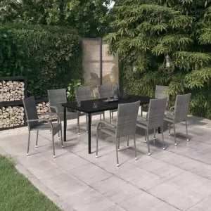 VIDAXL 9-delige Tuinset grijs en zwart