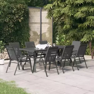 VIDAXL 9-delige Tuinset grijs en zwart