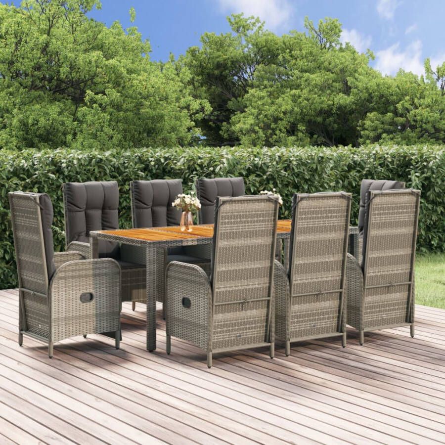 VidaXL 9-delige Tuinset met kussens poly rattan grijs