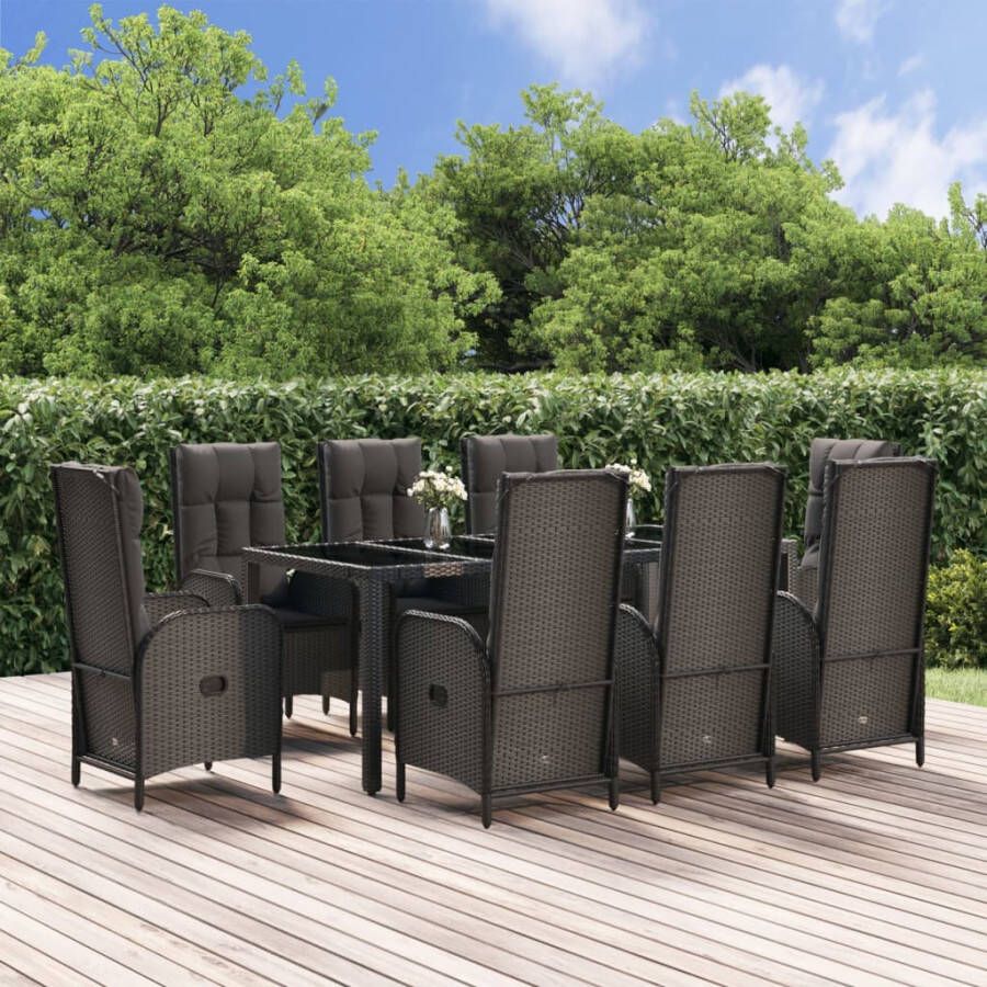 VidaXL 9-delige Tuinset met kussens poly rattan zwart en grijs - Foto 4