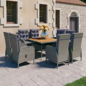 VidaXL 9-delige Tuinset poly rattan en acaciahout grijs