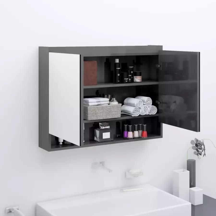 VIDAXL Badkamerkast met spiegel 80x15x60 cm MDF glanzend grijs - Foto 4