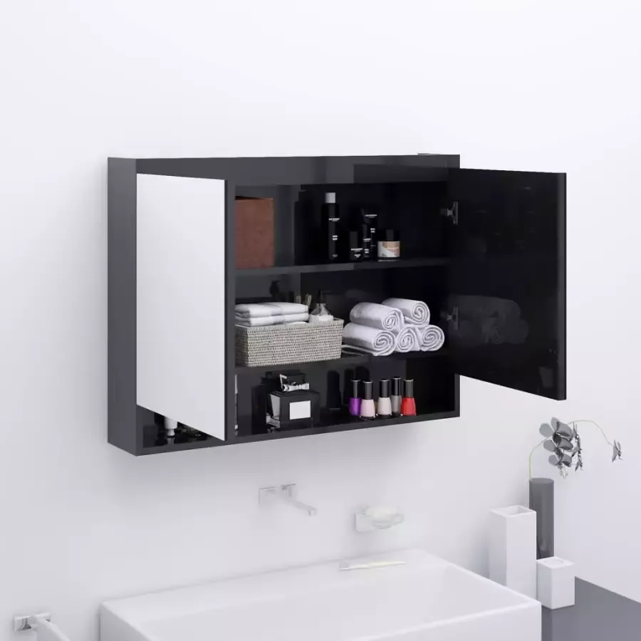 VIDAXL Badkamerkast met spiegel 80x15x60 cm MDF glanzend zwart - Foto 1
