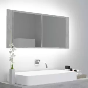 VIDAXL Badkamerkast met spiegel en LED 100x12x45 cm acryl betongrijs