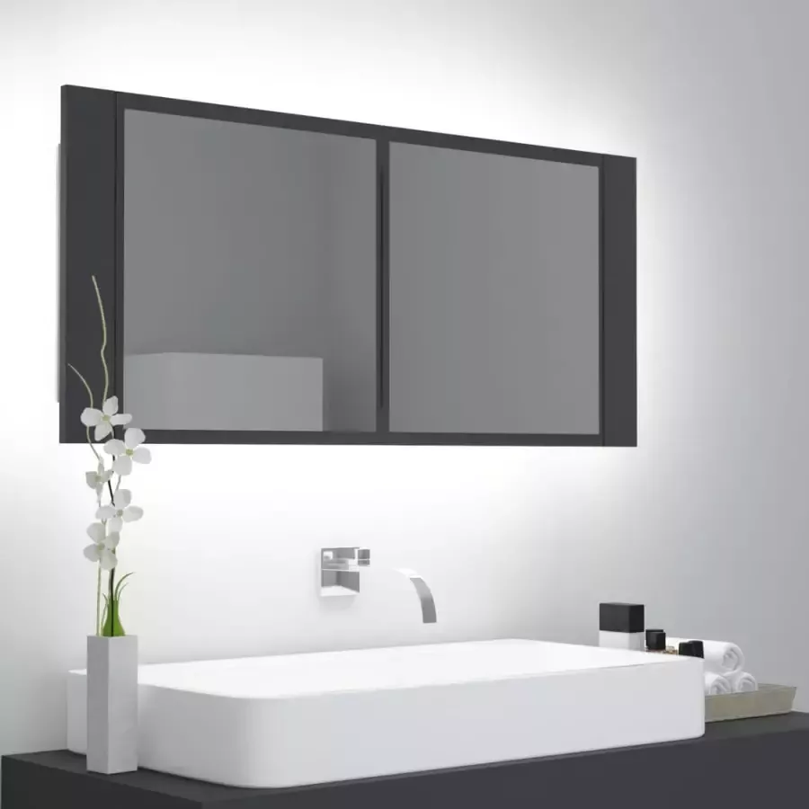 VIDAXL Badkamerkast met spiegel en LED 100x12x45 cm acryl grijs - Foto 1