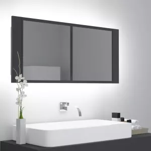 VIDAXL Badkamerkast met spiegel en LED 100x12x45 cm acryl grijs