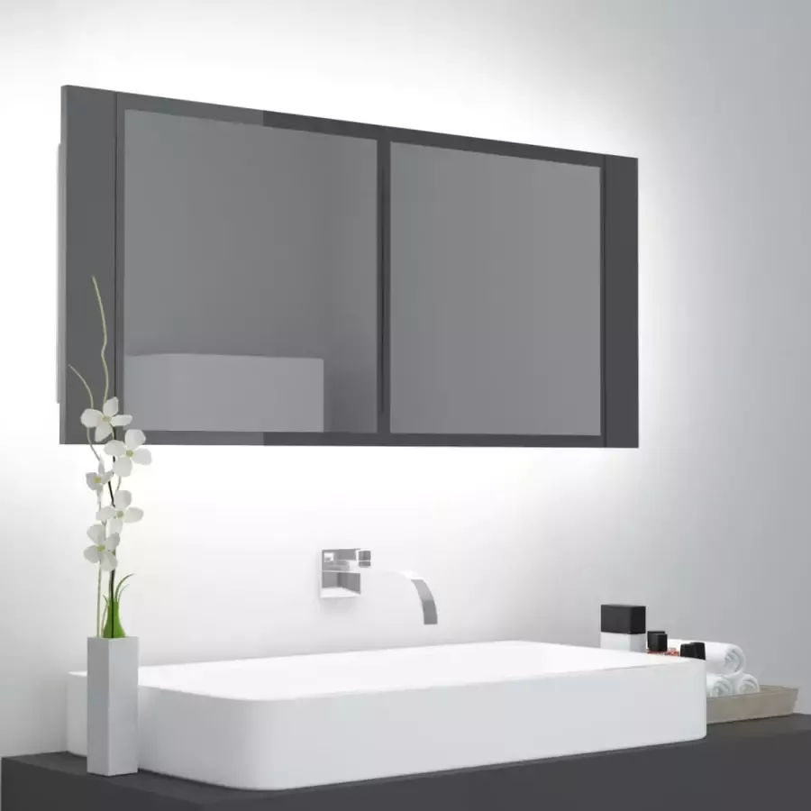 VIDAXL Badkamerkast met spiegel en LED 100x12x45 acryl hoogglans grijs - Foto 1