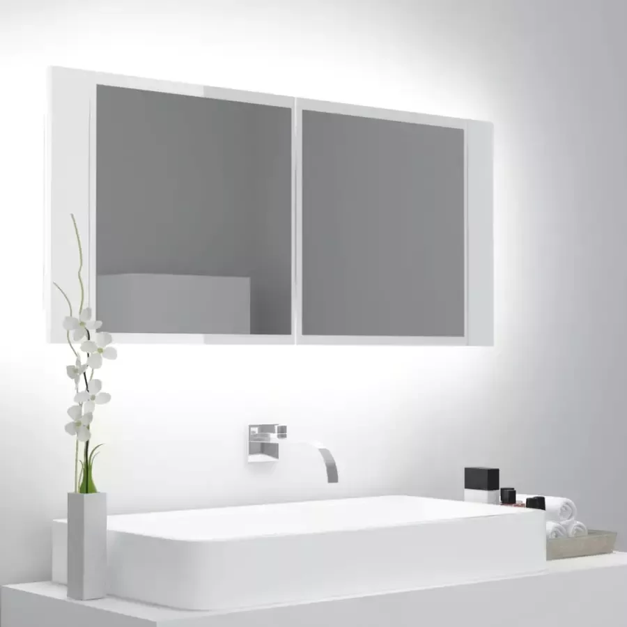VIDAXL Badkamerkast met spiegel en LED 100x12x45cm acryl hoogglans wit - Foto 1