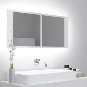 VIDAXL Badkamerkast met spiegel en LED 100x12x45cm acryl hoogglans wit