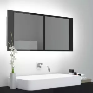 VIDAXL Badkamerkast met spiegel en LED 100x12x45 acryl hoogglans zwart