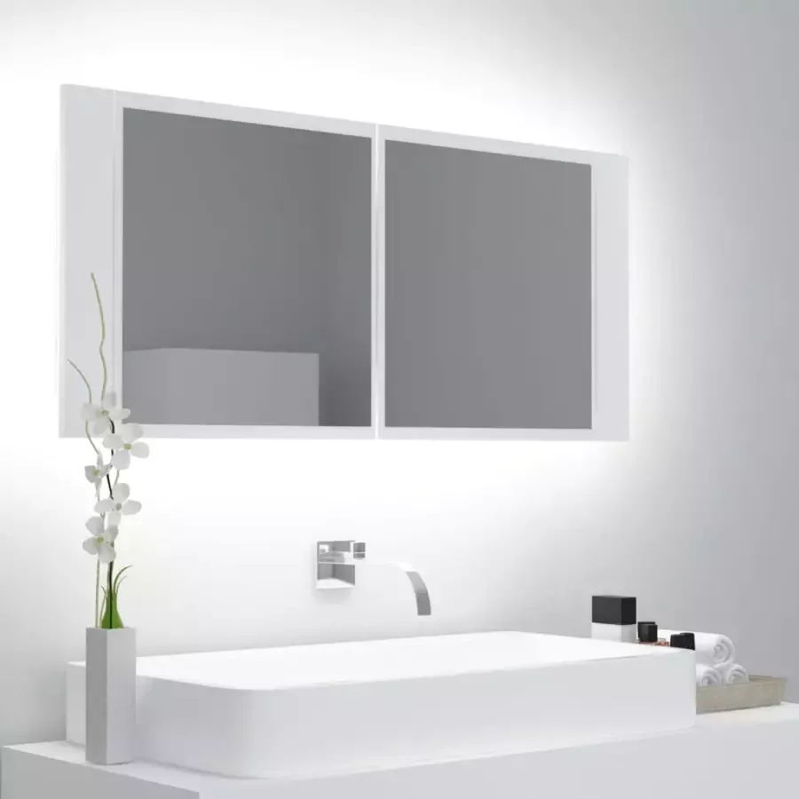 VIDAXL Badkamerkast met spiegel en LED 100x12x45 cm acryl wit - Foto 4