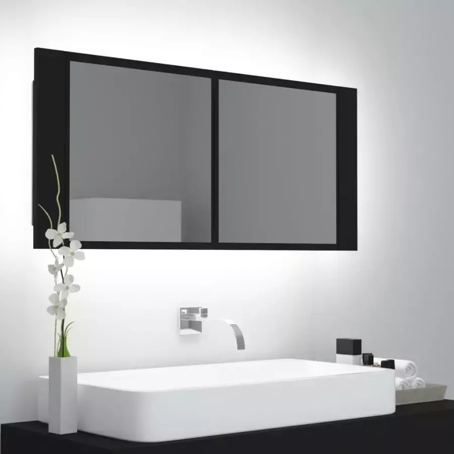 VIDAXL Badkamerkast met spiegel en LED 100x12x45 cm acryl zwart - Foto 1
