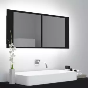 VIDAXL Badkamerkast met spiegel en LED 100x12x45 cm acryl zwart