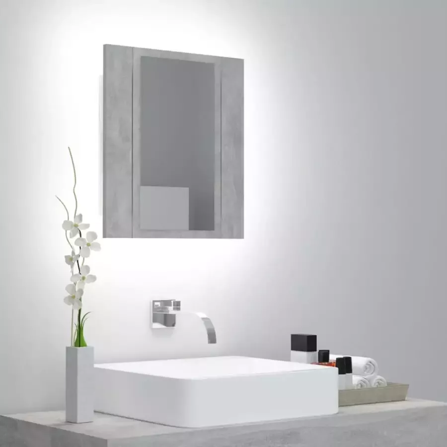 VIDAXL Badkamerkast met spiegel en LED 40x12x45 cm acryl betongrijs - Foto 3