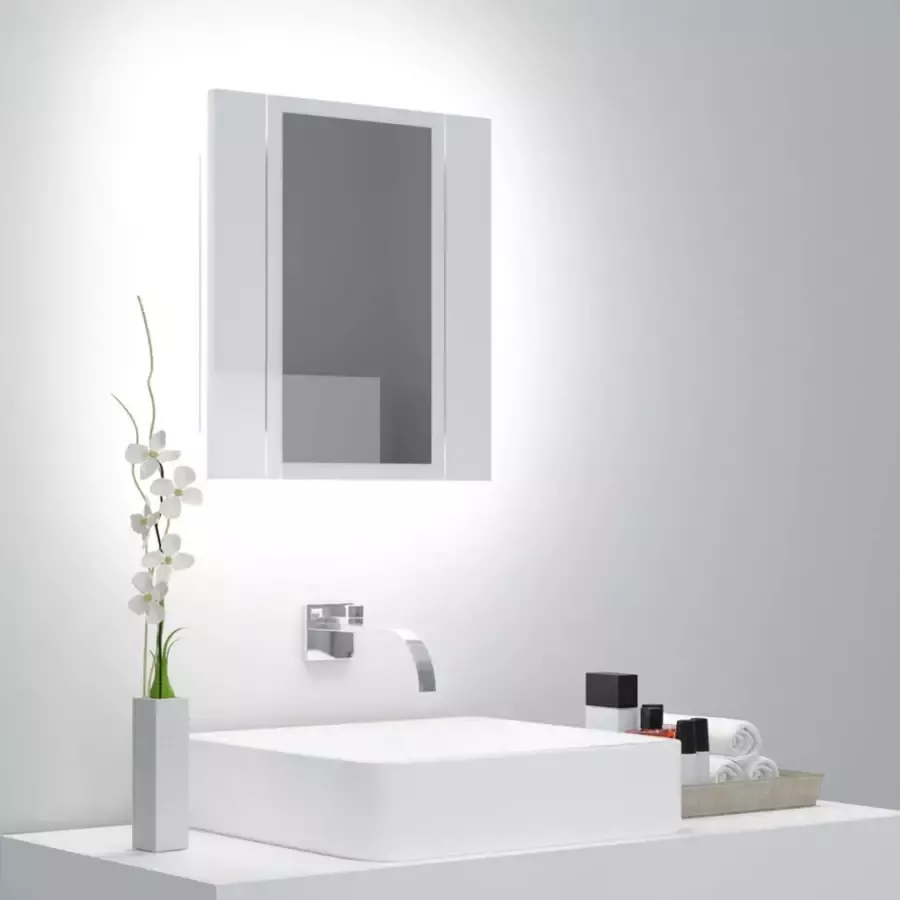 VIDAXL Badkamerkast met spiegel en LED 40x12x45 cm acryl hoogglans wit